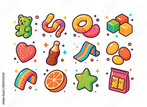 Colorful Gummy Icons. Gummy candy. Colorful isometric vector ico