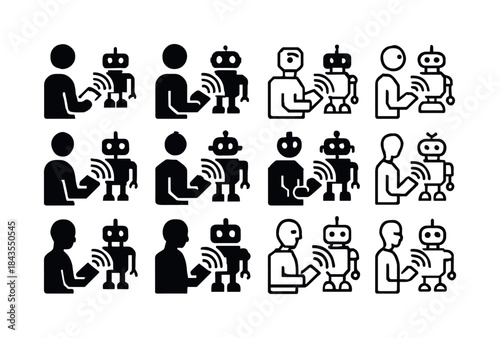 Robot Control Logos. A person controlling a robot via a tablet.