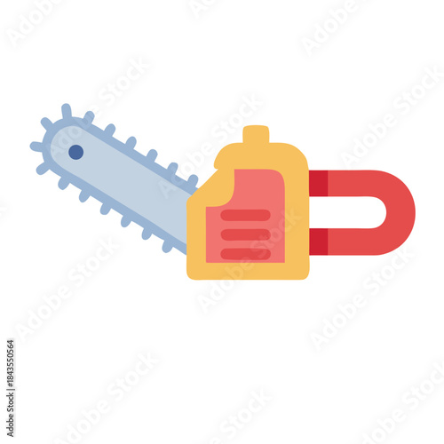 A stylized chainsaw illustration with simple design elements