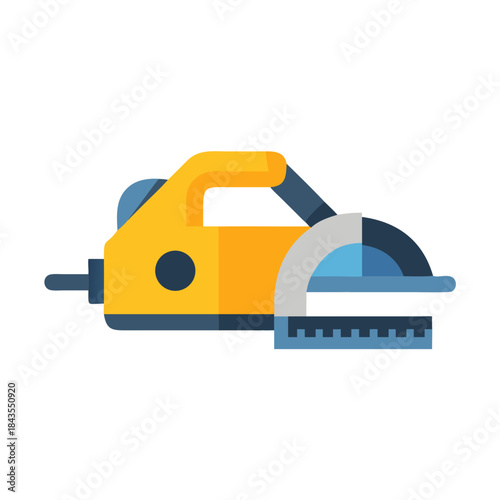 Yellow handheld circular saw machine on black background illustration