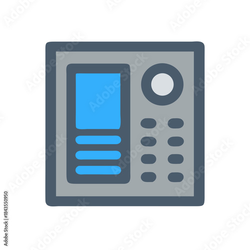 Modern Intercom System Illustration with Blue Screen and Buttons