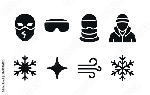 Neon Cyber Winter Icons. Neon cyber winter portraits. Filled icon set of neon cyber winter portraits: neon