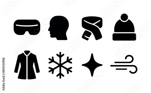 Neon Winter Icons. Neon winter cyber style. Filled icon set of neon winter cyber style: neon visor shape, face