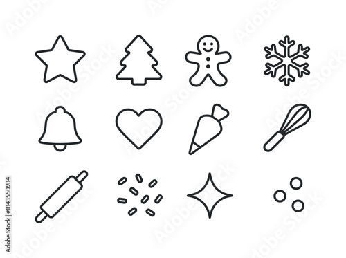 Seasonal Cookie Icons. Seasonal cookie layout. Line outline icon set of Seasonal cookie layout: star cookie,