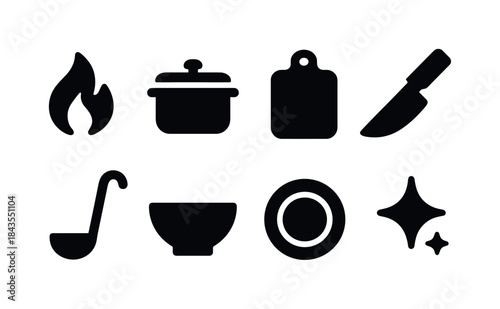 Holiday Cooking Icons. Warm holiday cooking. Filled icon set of warm holiday cooking: stovetop flame, pot