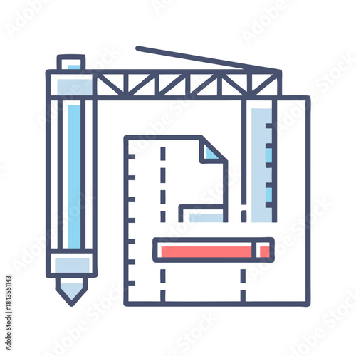 Construction blueprint concept with pen, flat design drawing