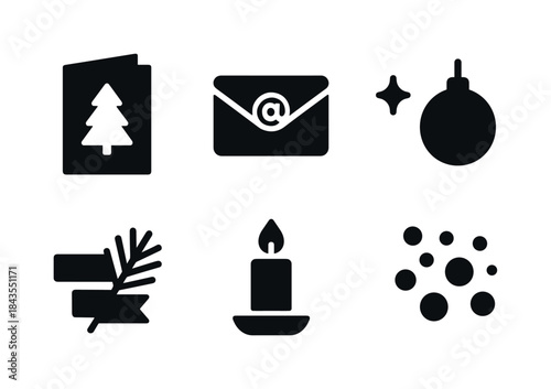 Holiday Icon Layout. Holiday card flat lay. Filled icon set of holiday card flat lay: card sheet, envelope