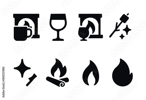 Holiday Beverage Icons. Holiday beverages by hearth. Filled icon set of holiday beverages by hearth: mug