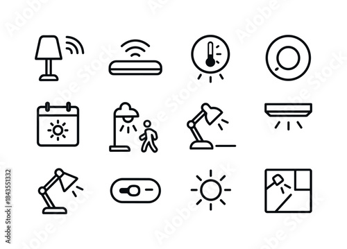 Smart Lighting Icons. Smart workplace lighting. Line icon set of