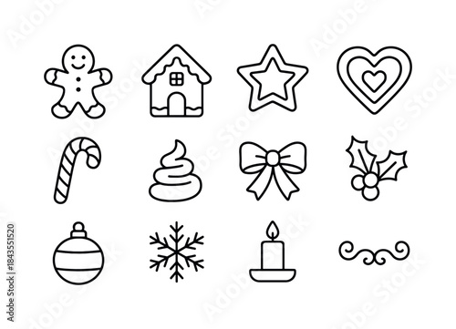 Winter Meditation Icons. Meditation session winter. Line outline icon set of Meditation session winter: