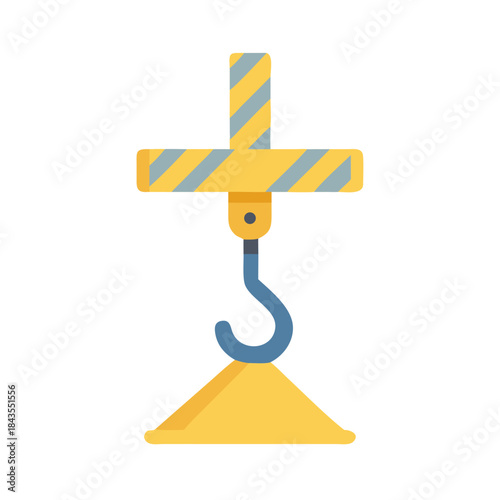 Construction crane hook lifting up cement load flat design