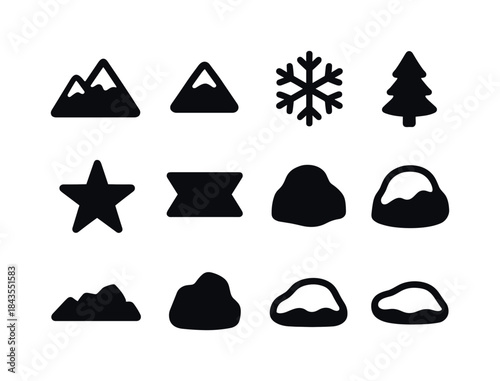 Frosty River Icons. Frosty river collection. Filled icon set of frosty river collection: river silhouette, ice