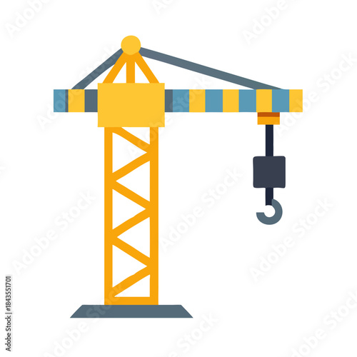 Flat design construction crane against stark black background image