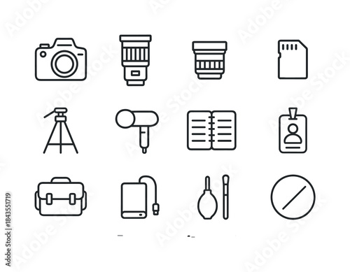 Photojournalism Tools Icons. Photojournalism Tools. Line icon se