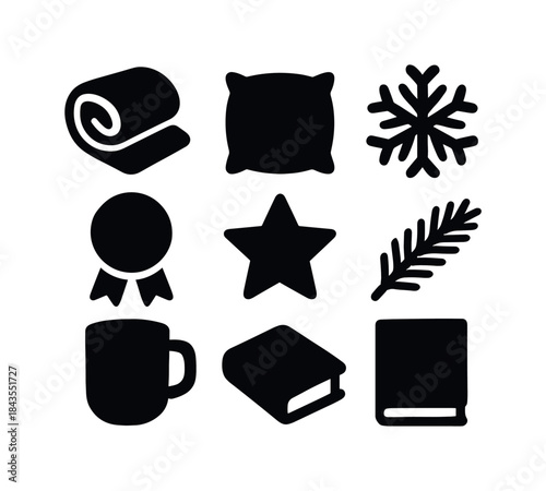 Hot Chocolate Icons. Hot chocolate mug topped with marshmallows. Filled icon set of hot chocolate mug topped