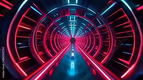 Neon Red Sci-fi Digital Tunnel Flight VJ Loop Background