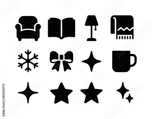 Winter Hearth Icons. Warm winter hearth icons. Filled icon set of warm winter hearth icons: fireplace icon,