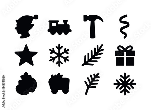Holiday Table Icons. Holiday table motifs. Line outline icon set of Holiday table motifs: folded napkin,