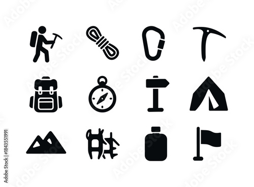 Mountain Expedition Icons. Mountain expedition. Solid icon set o