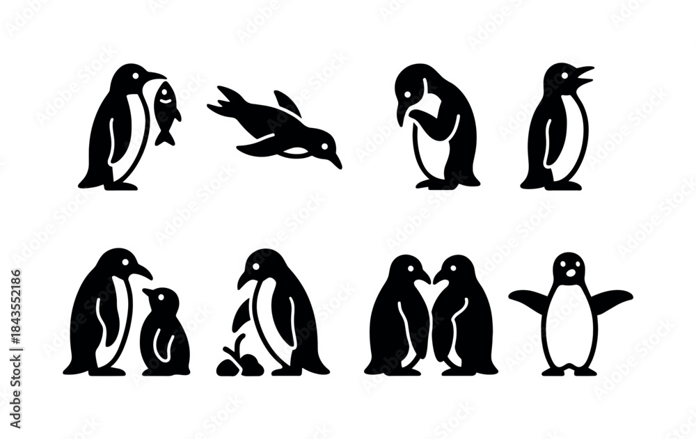 Fototapeta premium Nordic Winter Yoga Icons. Nordic-style winter outdoor yoga. Line outline icon set of Nordic-style winter