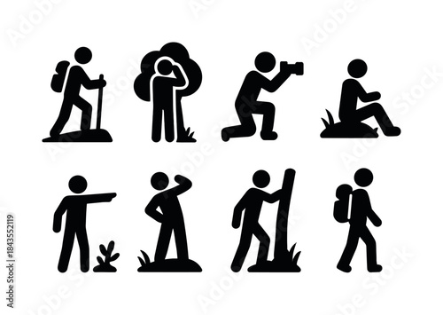 Winter Icon Set. Outdoor winter scenes. Filled icon set of outdoor winter scenes: snowy forest walk, mountain