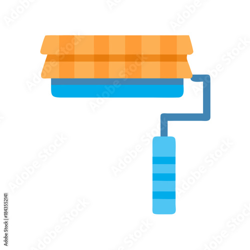 Flat design illustration of a blue and orange paint roller
