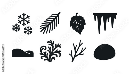 Winter Market Icons. Hot mulled wine in snowy market. Line outline icon set of Hot mulled wine in snowy market