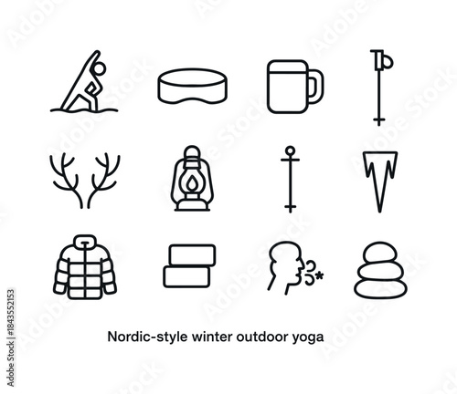 Winter Icon Silhouettes. Winter landscape silhouettes. Filled icon set of winter landscape silhouettes: pine