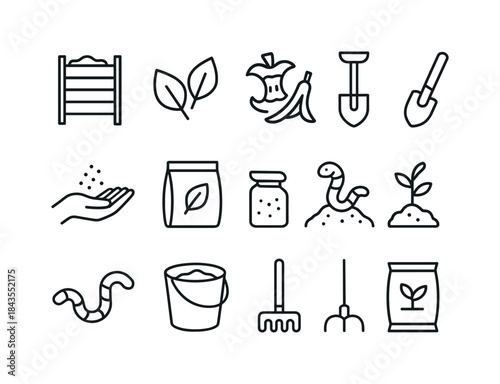 Composting Icon Set. Composting. Line icon set of Composting: co