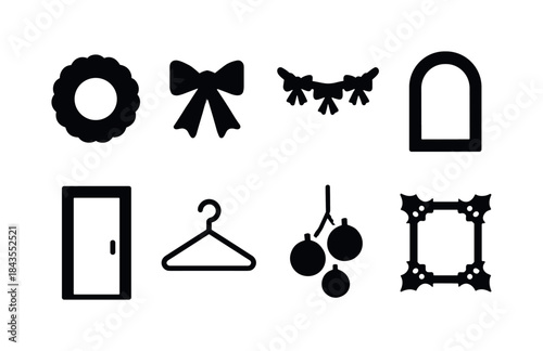 Winter Morning Icons. Winter morning routine. Line outline icon set of Winter morning routine: steaming mug,