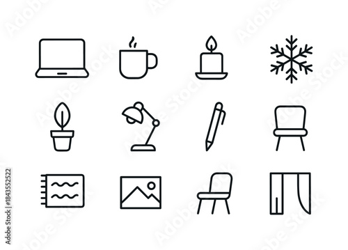 Seasonal Door Decor Icons. Seasonal door decor. Filled icon set of seasonal door decor: hanging bell, pine