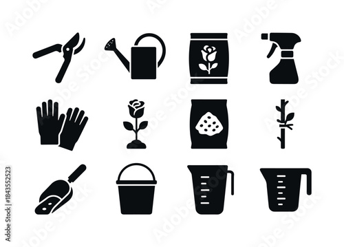 Rose Care Icons. Rose Care Essentials. Solid icon set of Rose Ca
