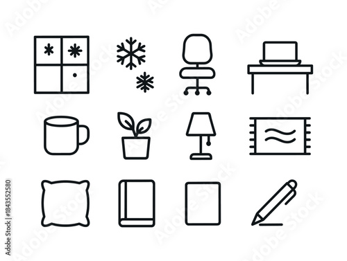 Winter Icon Collection. Winter exterior details. Filled icon set of winter exterior details: snowy roof edge,