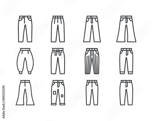 Vintage Pants Icons. Vintage Pants. Line icon set of Vintage Pan