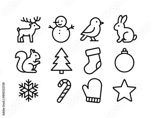 Winter Gym Icons. Winter gym style. Line outline icon set of Winter gym style: hoodie, joggers, sneakers,