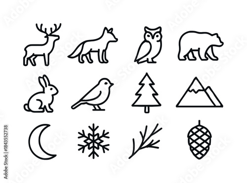 Winter Night Icons. Nighttime winter ambience. Filled icon set of nighttime winter ambience: moon arc, soft