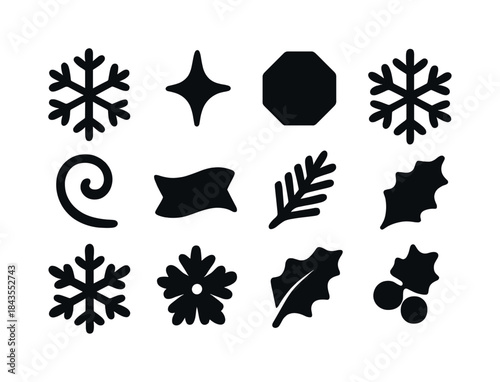 Magical Winter Icons. Magical winter woods. Line outline icon set of Magical winter woods: deer, owl, fox,