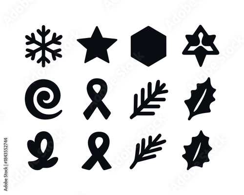 Snowy Forest Icons. Snowy forest creatures. Line outline icon set of Snowy forest creatures: deer, wolf, hare,