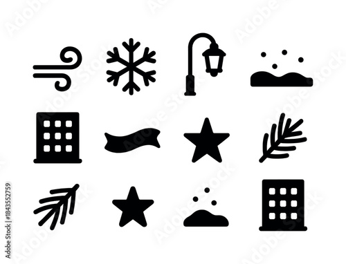 Intricate Snowflake Icons Grid. Intricate snowflake symbols. Filled icon set of intricate snowflake symbols: