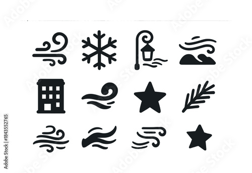 Geometric Snowflake Icons. Geometric snowflake icons. Filled icon set of geometric snowflake icons: snowflake