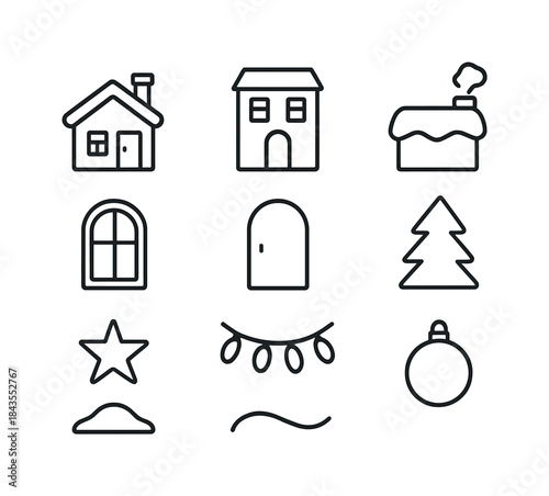 Winter Rooftop Icons. Winter evening rooftops icons. Filled icon set of winter evening rooftops icons: moon
