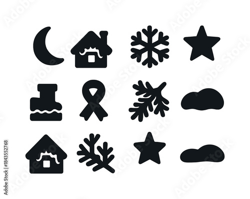 Nordic Minimal Icons. Nordic minimal icons. Line outline icon set of Nordic minimal icons: stylized Christmas