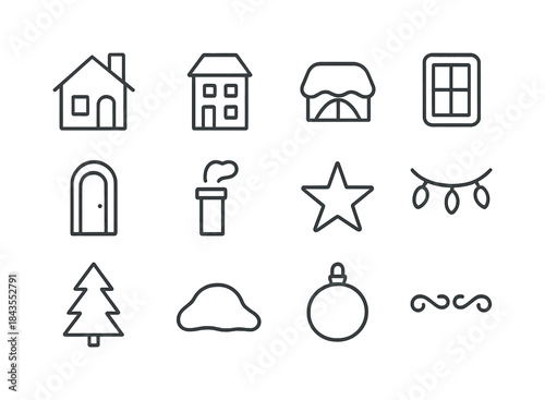 Frosted Rooftop Icon Set. Frosted rooftops at night icons. Filled icon set of frosted rooftops at night icons:
