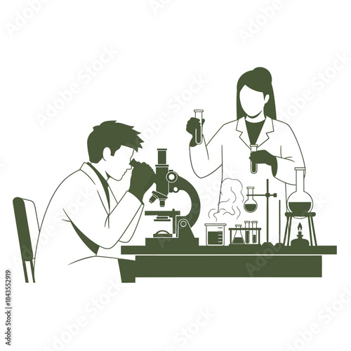 scientists conducting laboratory experiments with microscopes and test tubes in research setting