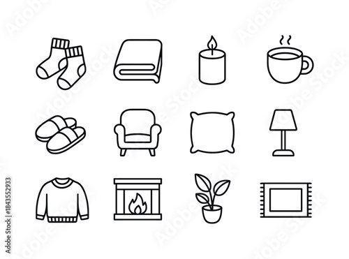 Home Comfort Icons. Home Comforts. Line icon set of Home Comfort