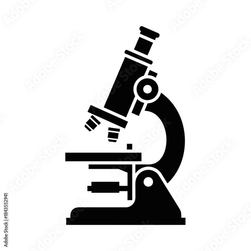 Silhouette of a classic laboratory microscope used for scientific research and education