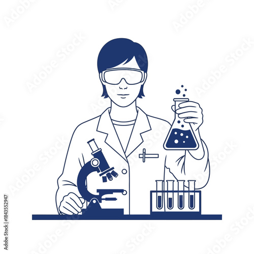 scientist conducting laboratory experiment with test tubes and microscope illustration