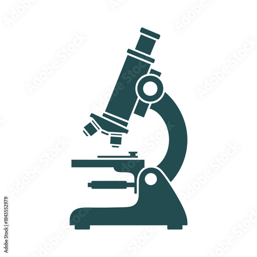 Silhouette of a classic laboratory microscope used for scientific research and education