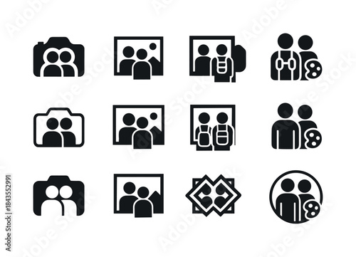 Couples Icon Set. Couples sharing hobbies like photography, trav