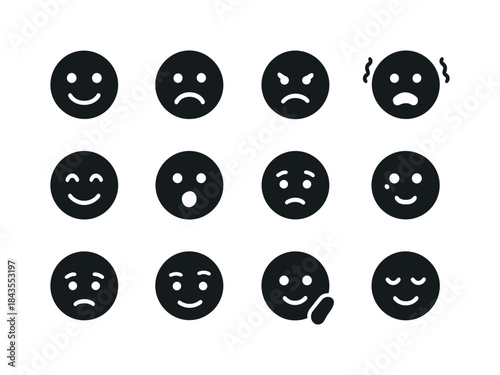 Emotions Icon Grid. Emotions. Solid icon set of Emotions: happy